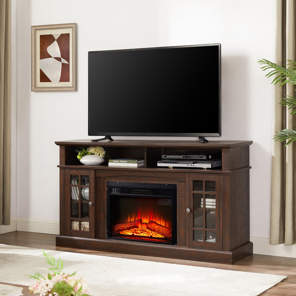 TV Stand Media Entertainment Console Unit With 23" Fireplace Inset For 65" TV