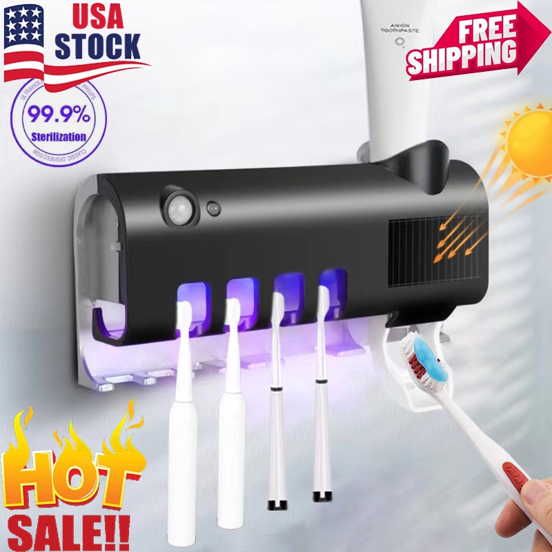 UV Light Sterilizer Toothbrush Holder Cleaner and Automatic Toothpaste Dispenser