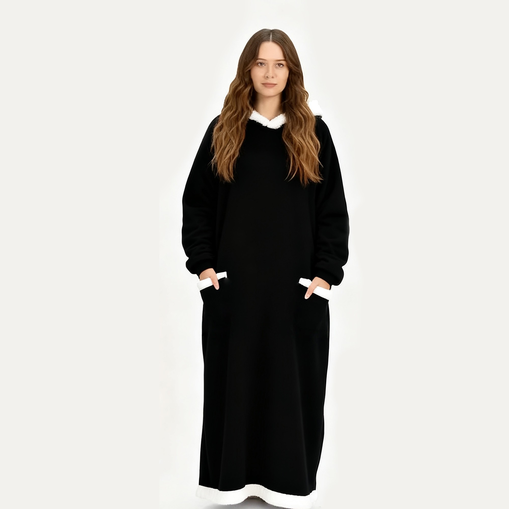 Oversized Wearable Blanket Hoodie Sweatshirt Comfy Fleece Pullover with Pocket
