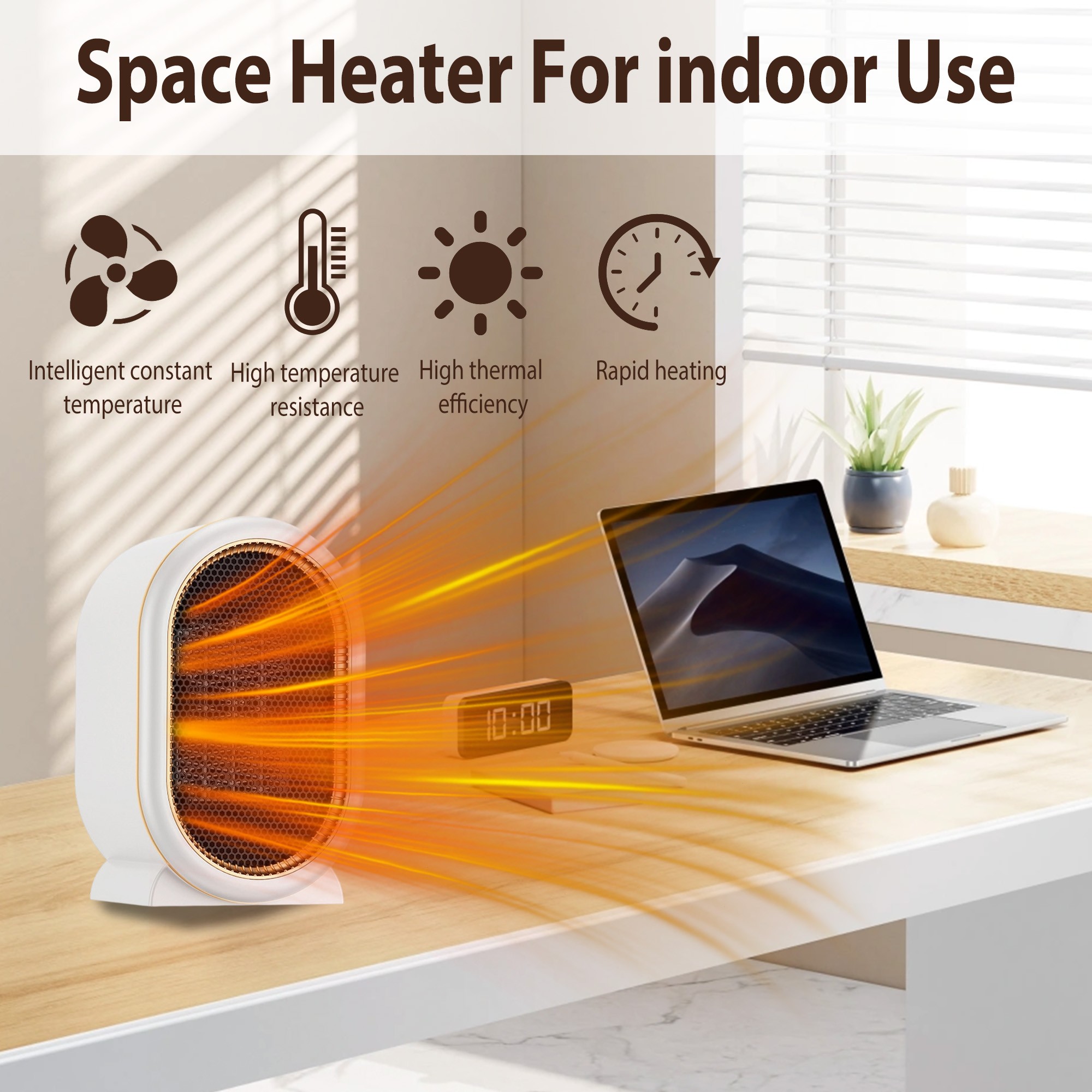 Electric Portable Space Heater 1200W Small Ceramic Fan Heater Low Energy US Plug