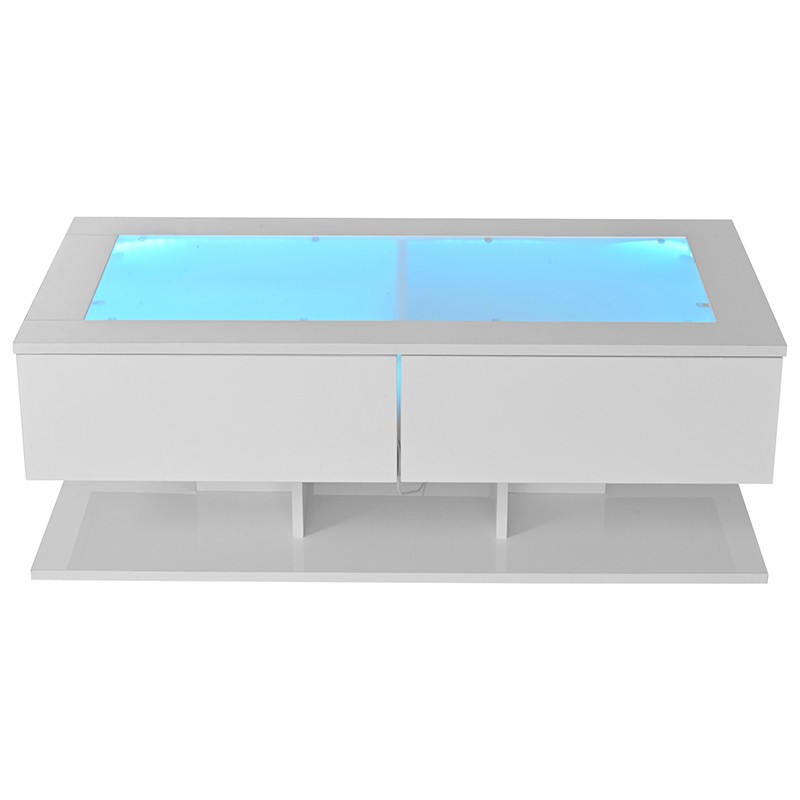 Table basse laquée blanche avec plateau en verre