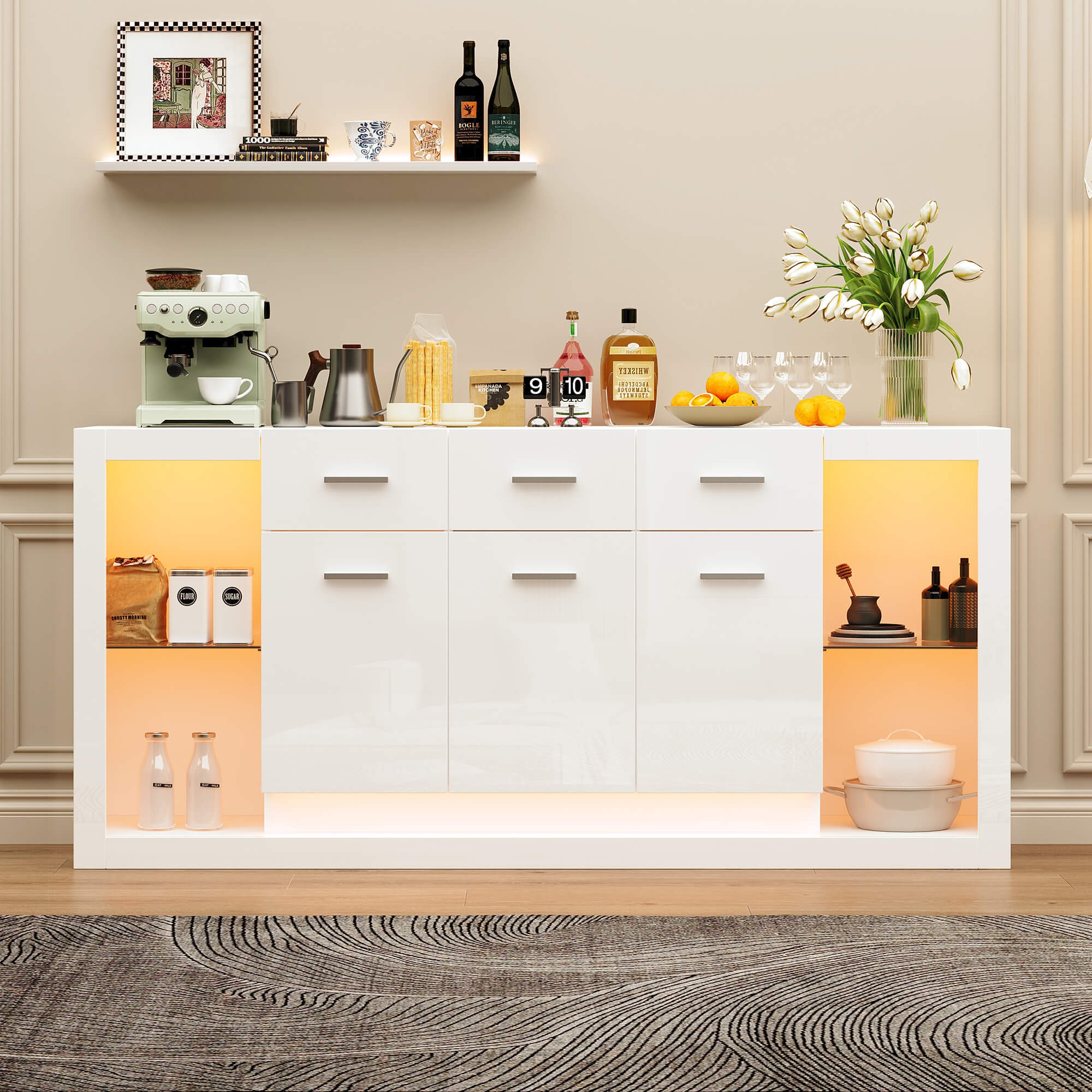 Buffet blanc 160 cm avec LED