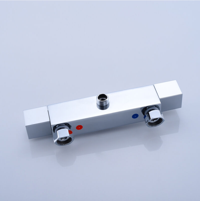 Square Thermostatic Shower Stick Mixing Valve Faucet Chrome Bathroom Double Outlet 12 Square Thermostatic Shower Stick Mixing Valve Faucet Chrome Bathroom Double Outlet -Bathroom Faucet Store