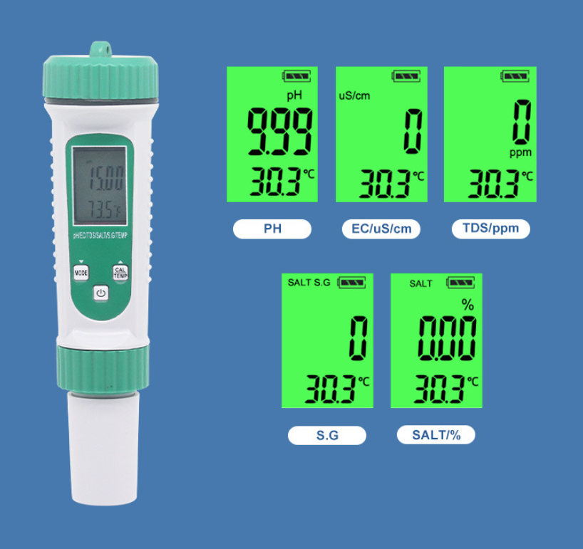 Testeur Numérique De Qualité De L'eau 6 En 1 PH/EC/TDS/SEL/S.G/analyseur De Test De Température Pour Aquarium D'eau Laboratoire Hydroponique 12 Testeur Numérique De Qualité De L'eau 6 En 1 PH/EC/TDS/SEL/S.G/analyseur De Test De Température Pour Aquarium D'eau Laboratoire Hydroponique -Trait Piscine Soldes Magasin