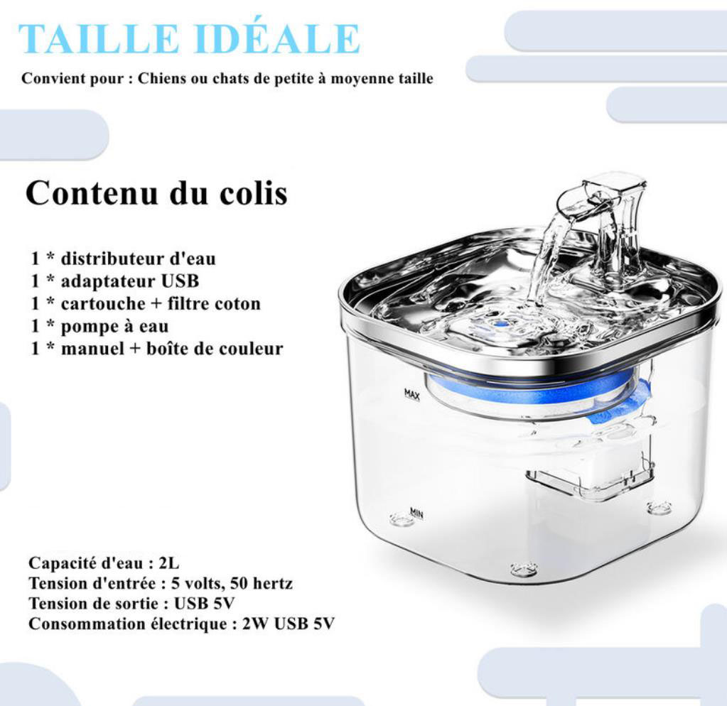 RAINBOW Fontaine à Eau Pour Animaux De Compagnie Alimentation Chat Fontaine Filtration Automatique Fontaine à Eau Intelligente Chat Fournitures-2L, 170175135mm, 5V, 1pc 12 width=1023