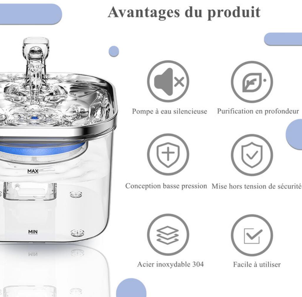 RAINBOW Fontaine à Eau Pour Animaux De Compagnie Alimentation Chat Fontaine Filtration Automatique Fontaine à Eau Intelligente Chat Fournitures-2L, 170175135mm, 5V, 1pc 13 width=1026