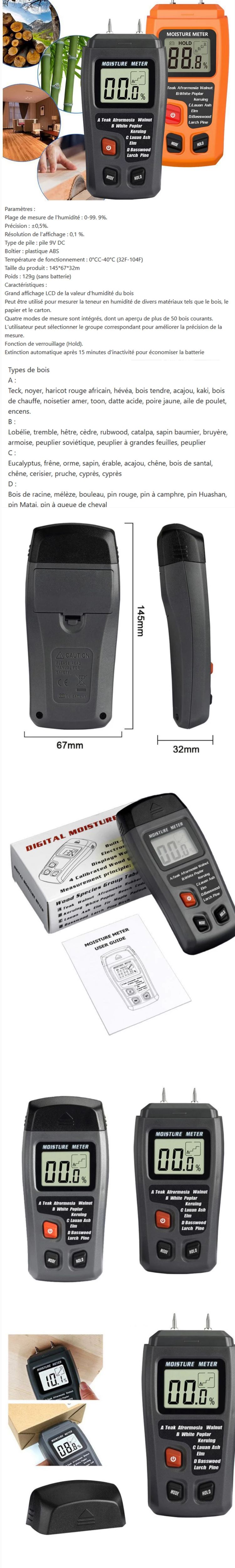 Humidimètre – Ecran LCD- Avec Rétro éclairage - Usage Professionnel Et Précis 10 Humidimètre – Ecran LCD- Avec Rétro éclairage - Usage Professionnel Et Précis -Promos Brico Forte Boutique