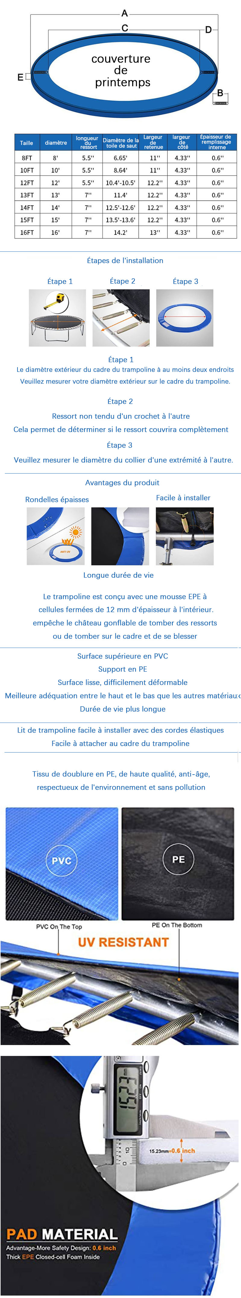Coussin De Protection Trampoline 244, Coussin De Sécurité De Remplacement, Résistant Aux Rayons UV, Anti-déchirure, Protection Bordure, 244cm(bleu) 10 width=800