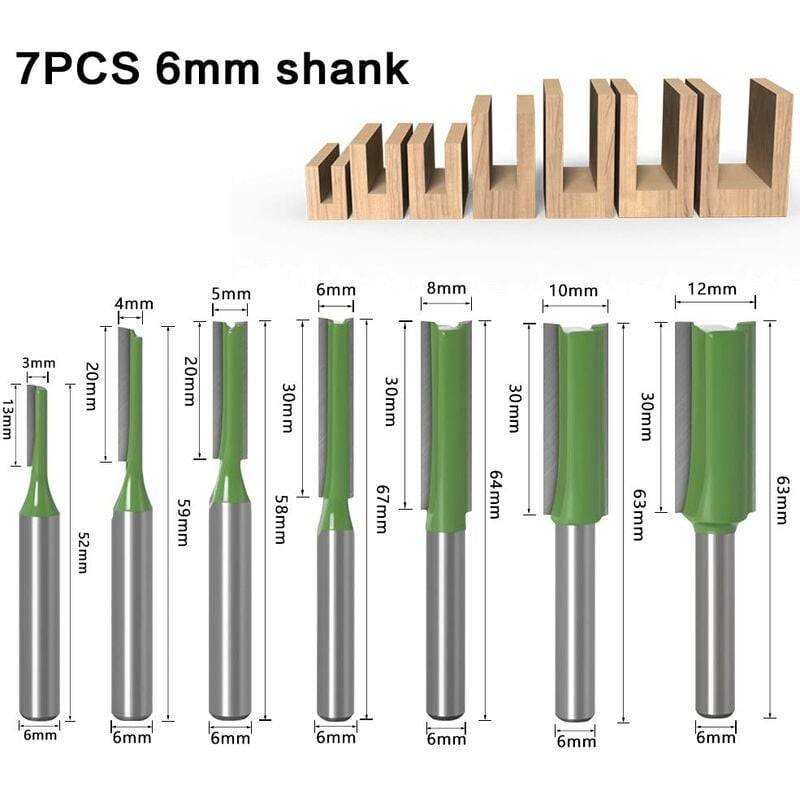 Broca de enrutador recta de 6 mm, 7 piezas de brocas de enrutador rectas Fresa de borde recto Juego de brocas rectas Carburador Fresa de madera Herramientas para trabajar la madera - details 0