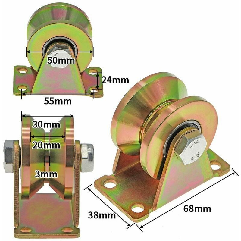 Rueda con ranura en V de 2 piezas, ruedas para puerta corredera de 50 mm, ruedas de acero con ranura en V, para puerta corredera, capacidad de carga 270 kg por rueda - details 0
